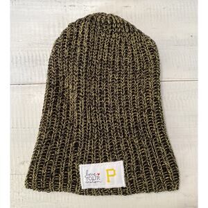 Love Your Melon Woven Knit Beanie Slouch Hat Black & Gold Pitsburgh Steelers NFL